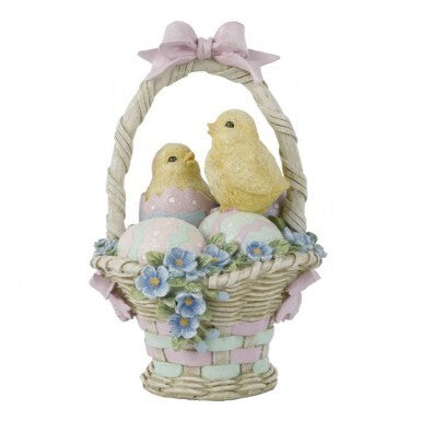 Resin Easter basket in pastel hues with a hatching chick pattern