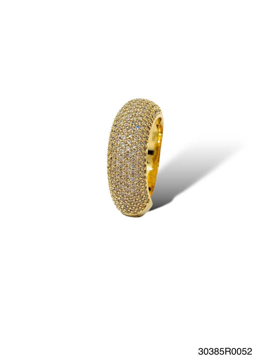 Gold Othelia pave ring with a sleek band featuring small clear stones set in a continuous pattern.