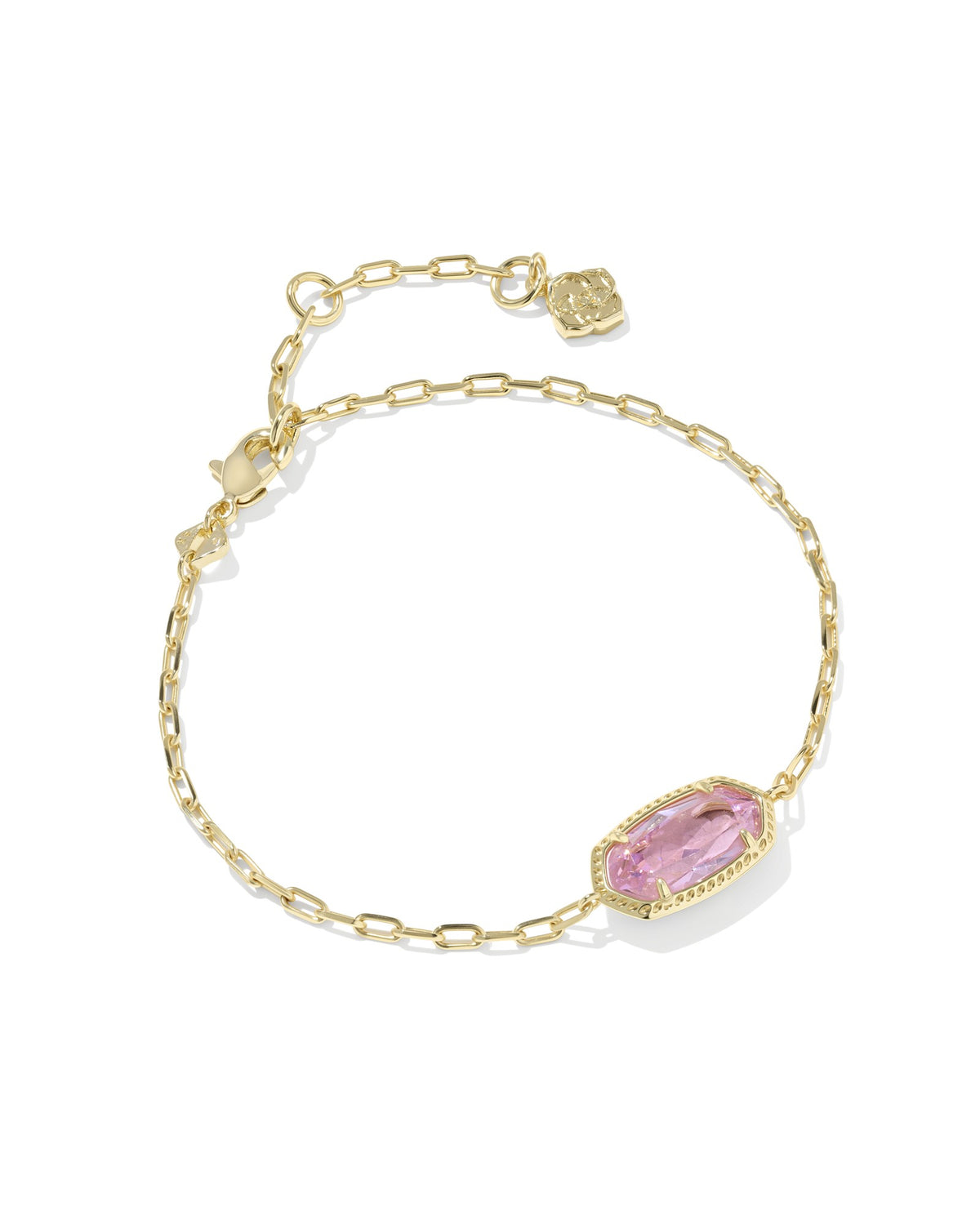 Elaina Luxe gold chain bracelet featuring a faceted oval pink stone in a prong setting.