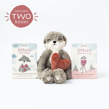 Otter Kin set with two board books titled Otter's Heart Family and Otter's Community Grows plus a plush otter toy.
