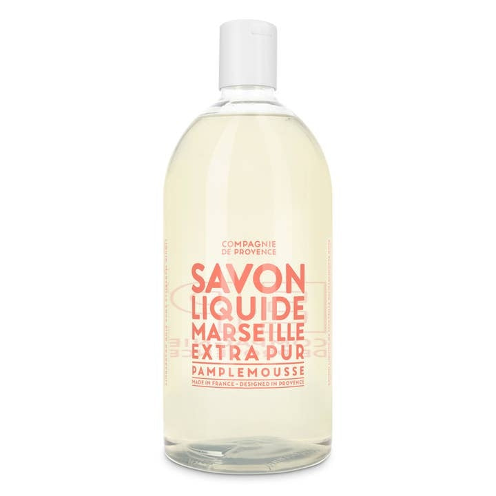 33.8 fl oz refill bottle of Compagnie de Provence Pink Grapefruit Liquid Marseille Soap.