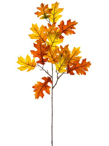 33-inch velvet oak leaf spray in orange flame with realistic fall-colored leaves on a brown stem.