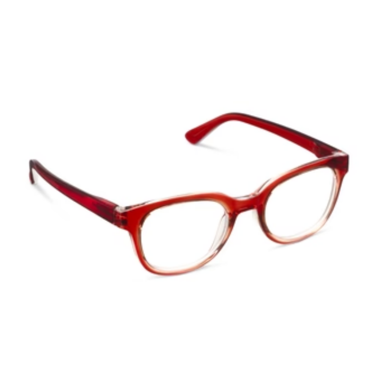 Blue polycarbonate eyeglasses with spring hinges and aspheric lenses.