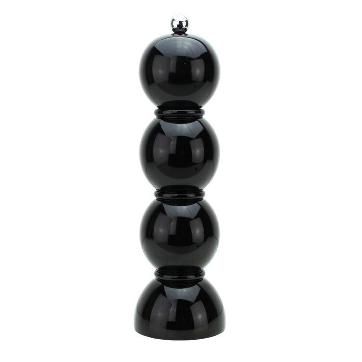 Black lacquer bobbin salt grinder with screw knob top