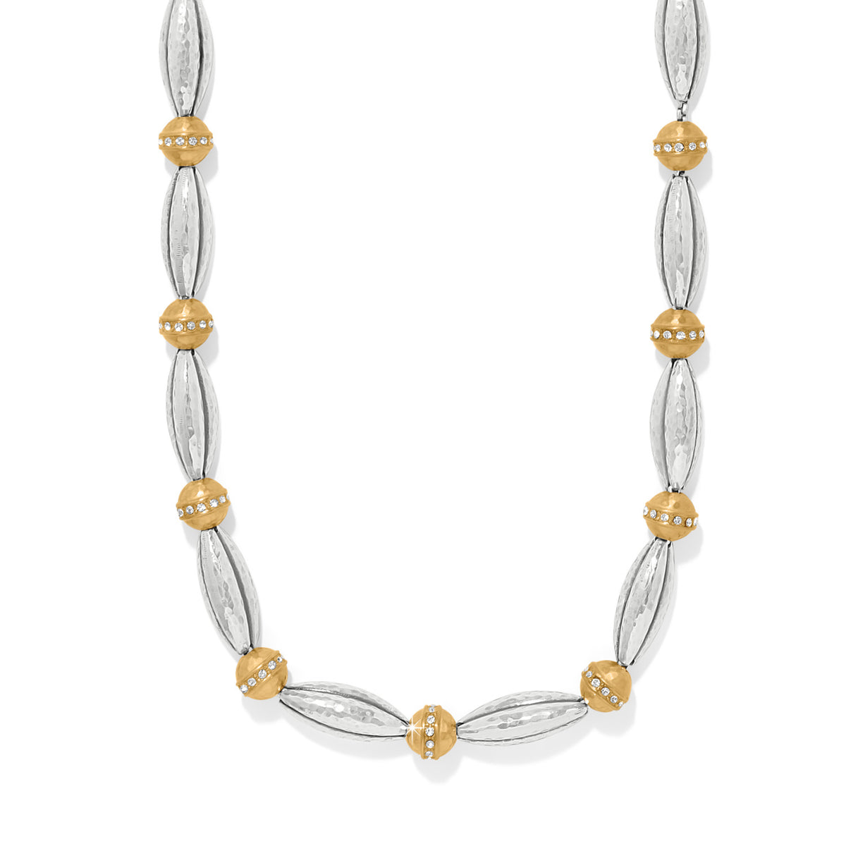 Adjustable two-tone silver-gold bead necklace with lobster claw closure