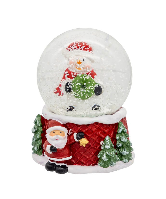 45mm resin water globe featuring a Santa Claus figure inside with snowman accents.