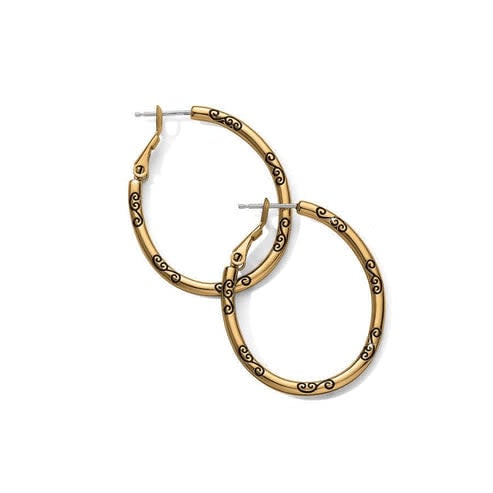 Gold-plated oval hoop charm earrings with a polished finish.