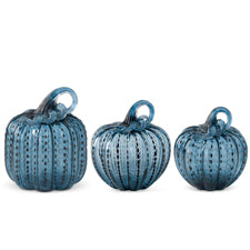 Set of 3 Speckled Blue Glass Pumpkins