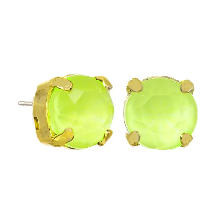 Oakland Studs: silver-tone stud earrings featuring large round clear crystals on hypoallergenic posts.