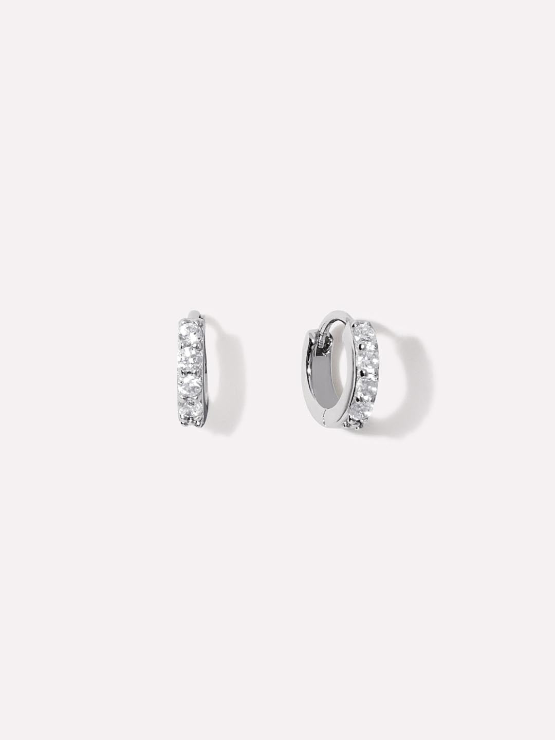 Sterling silver huggie hoop earrings with cubic zirconia accents