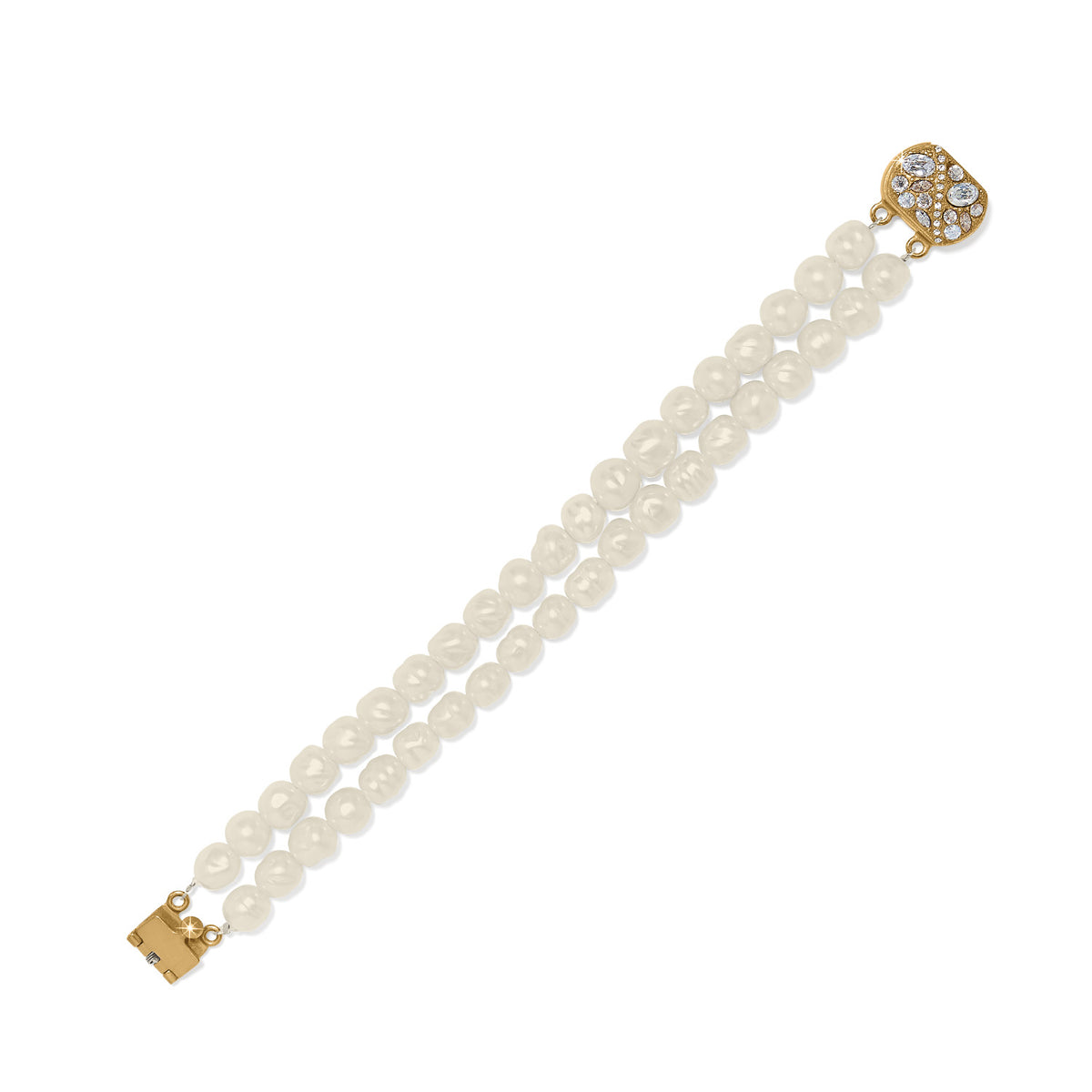 Silver stretch bracelet with baroque pearls and gold-plated fine quality crystals.
