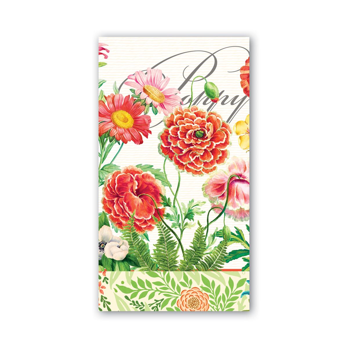 Packaged Hostess Napkins in soft triple-ply paper with assorted designs.