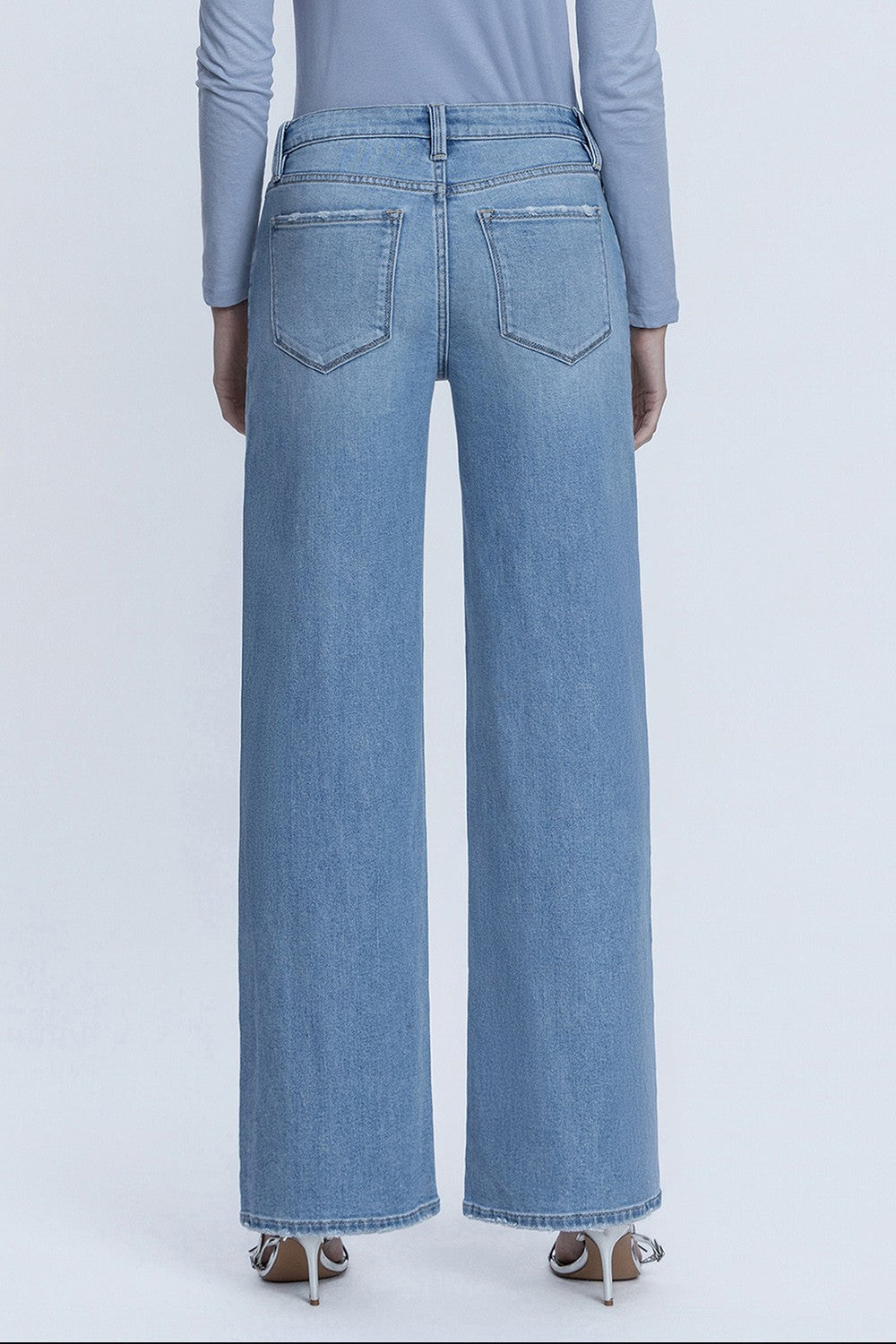 Natalie Mid Rise Full Length Medium Wash Wide Leg Jeans