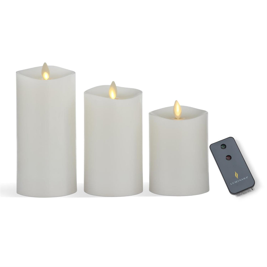 Set of 3 Wax Luminara Pillar Candles W/ remote