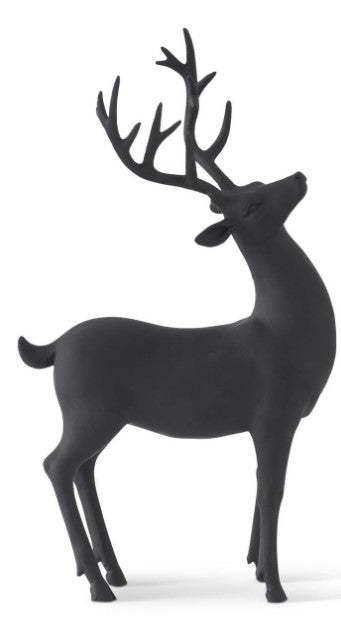 Matte black resin deer figurine with a minimalist contemporary silhouette.