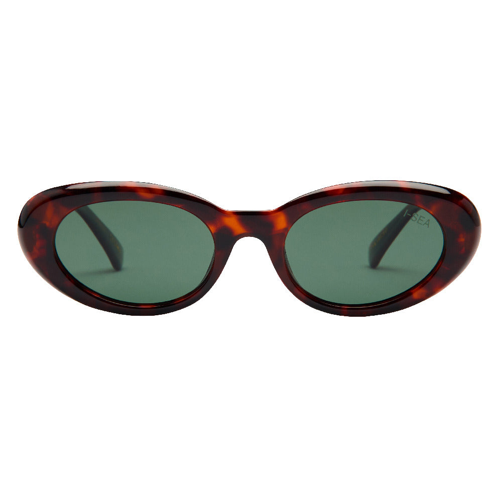 Jagger sunglasses with tortoise shell frames and green polarized lenses
