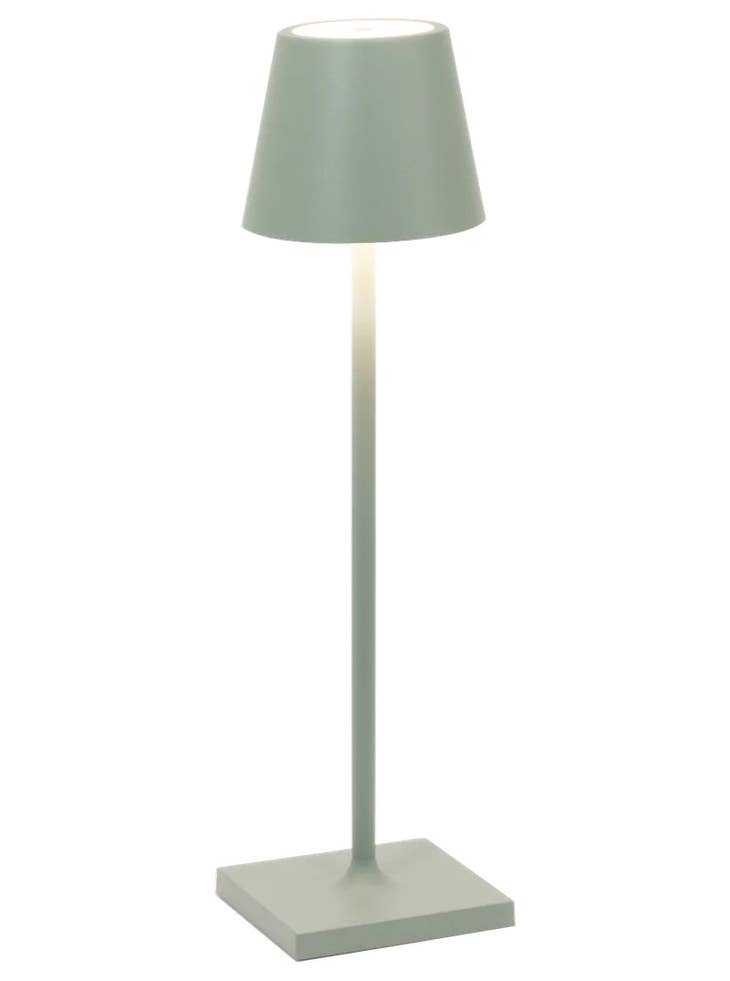 Die-cast aluminum cordless table lamp with polycarbonate diffuser in powder-coated finish