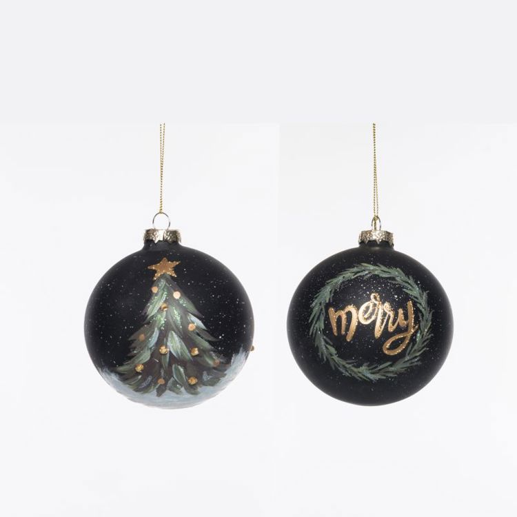 Hand-painted glass ornament featuring a festive red bow on a clear spherical silhouette.