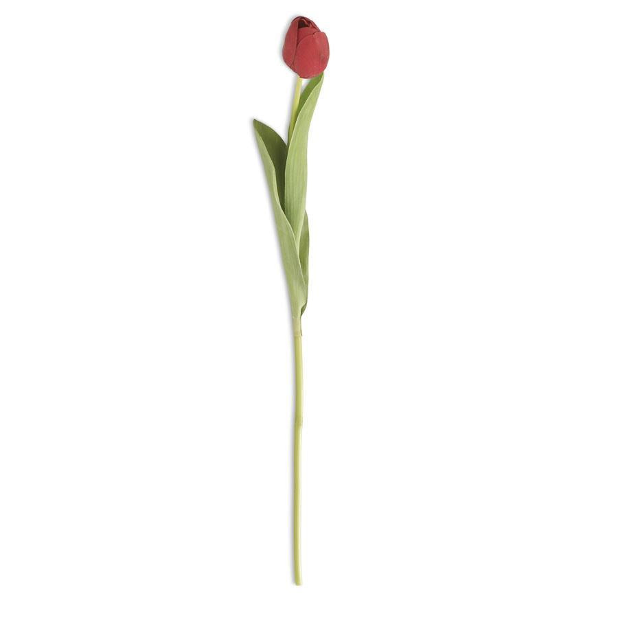 Single tulip stem in silk with real touch finish featuring a natural floral silhouette.