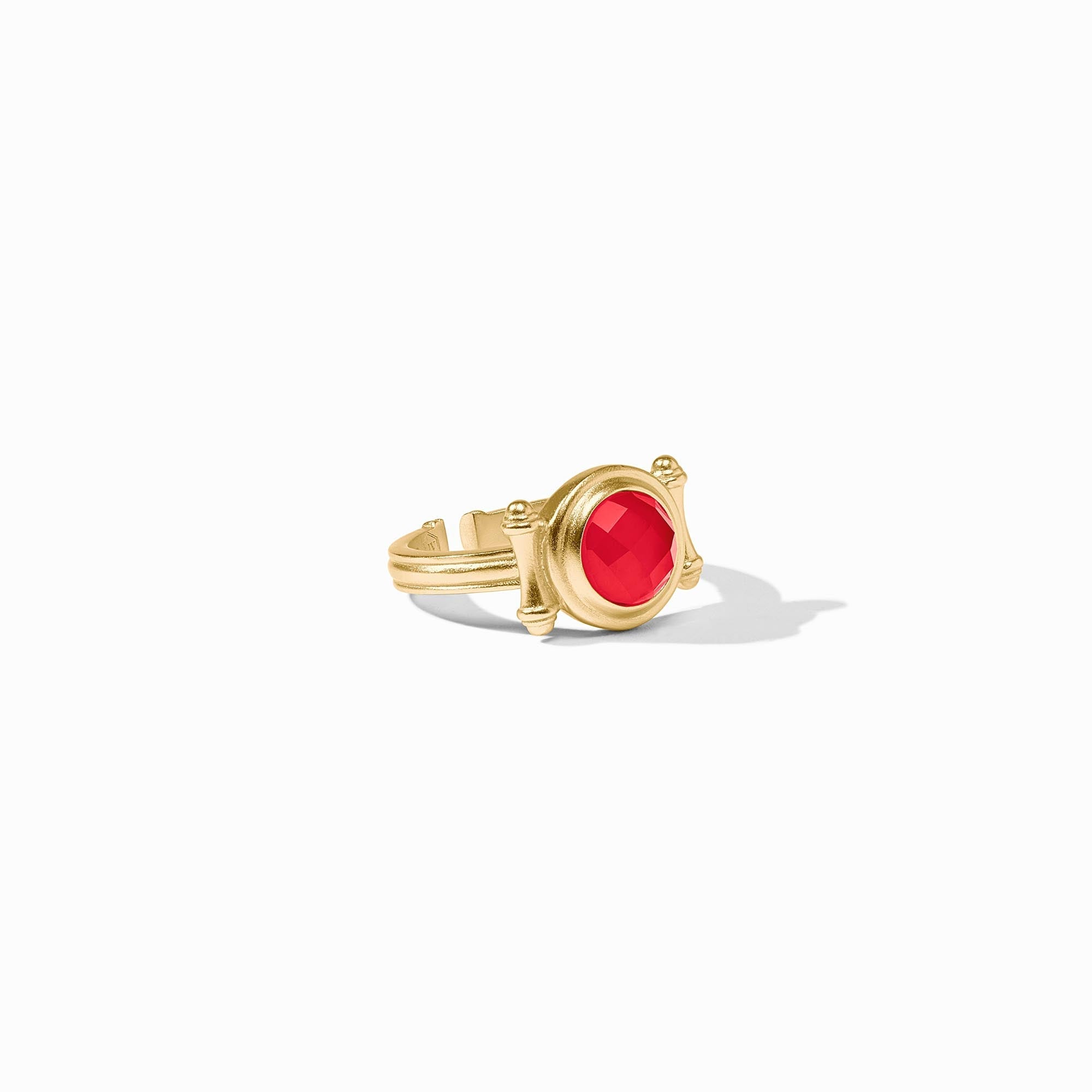 Bamboo Stone Ring featuring a red domed gemstone and 24K gold-plated bamboo details.