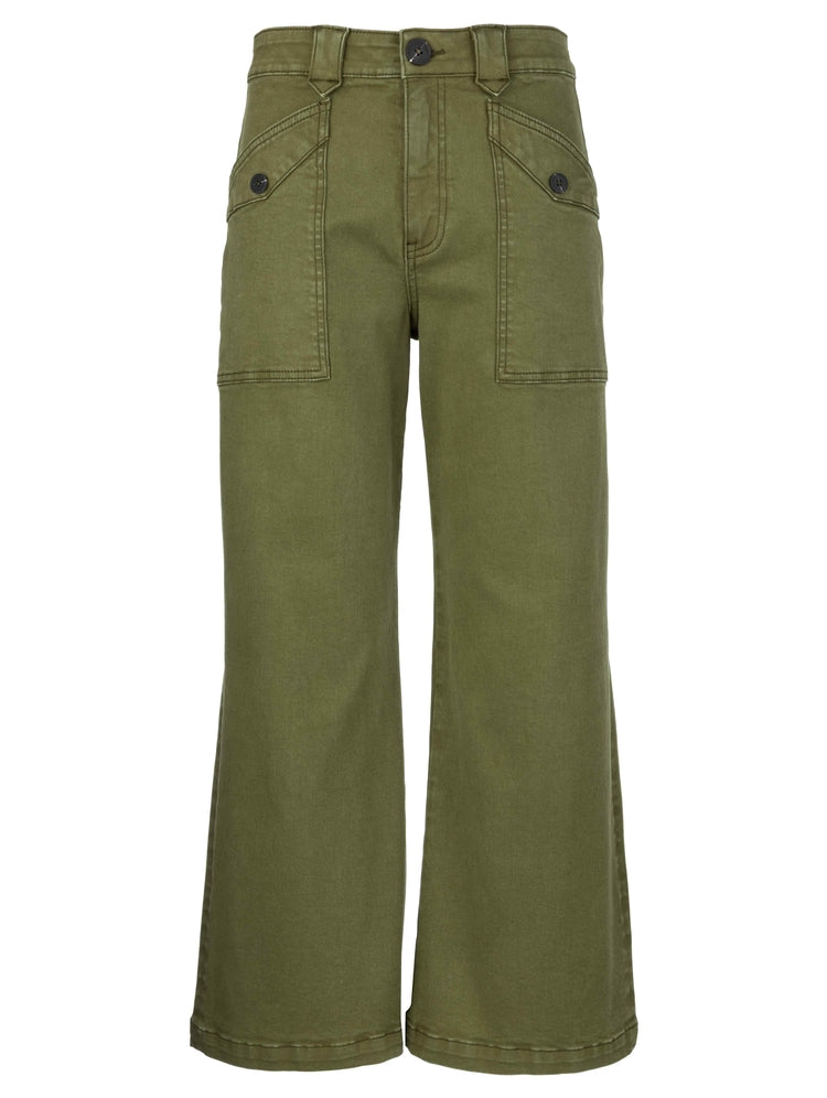 Meg high-rise wide-leg pants in black with pocket front detail.