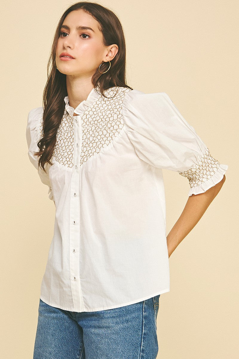 Camila Embroidered Button Down Blouse Top