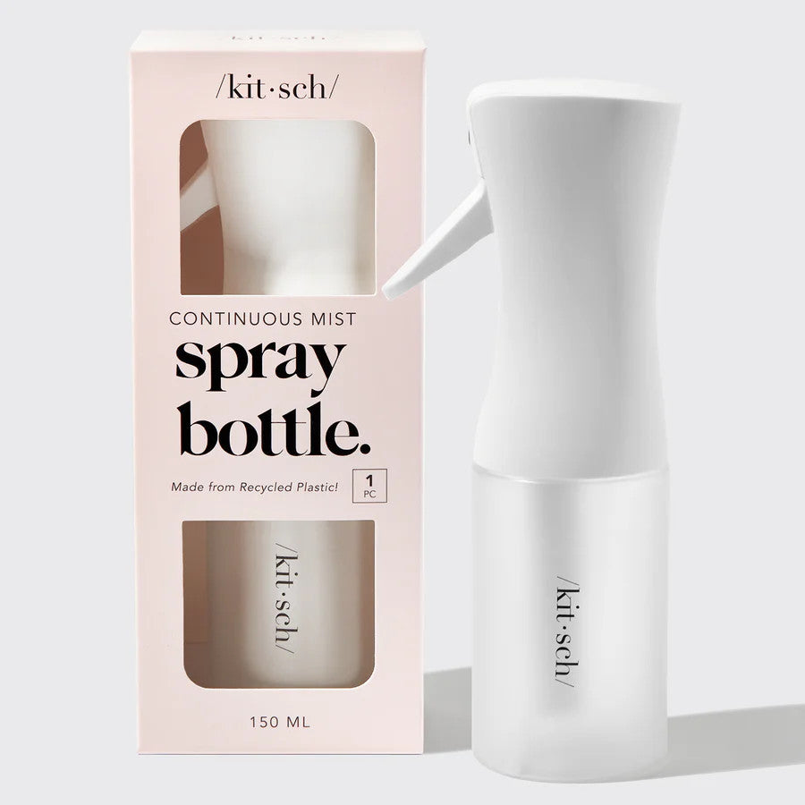 White recycled plastic continuous spray bottle with a compact cylindrical body.