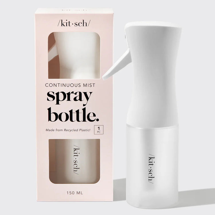 White recycled plastic continuous spray bottle with a compact cylindrical body.