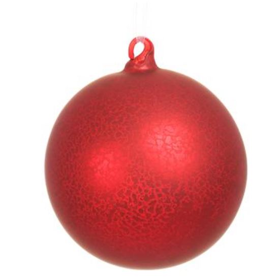 Red glass ball ornament with a smooth spherical shape.