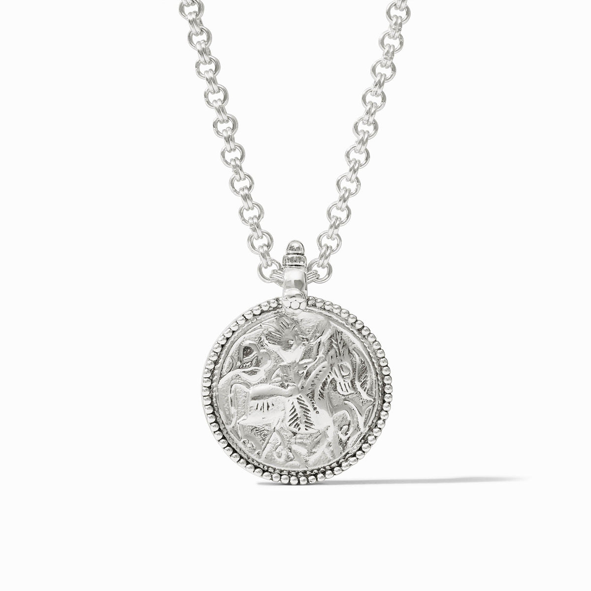 Silver coin pendant on a chain with spring clasp
