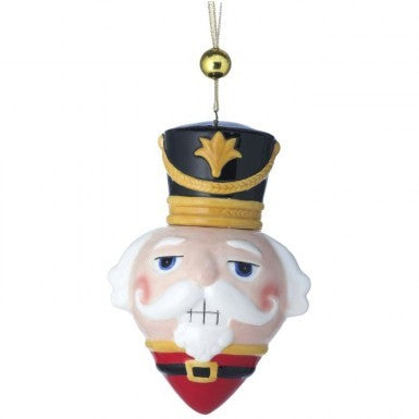 5.8-inch resin soldier nutcracker head ornament with a black hat, white mustache, and red uniform.