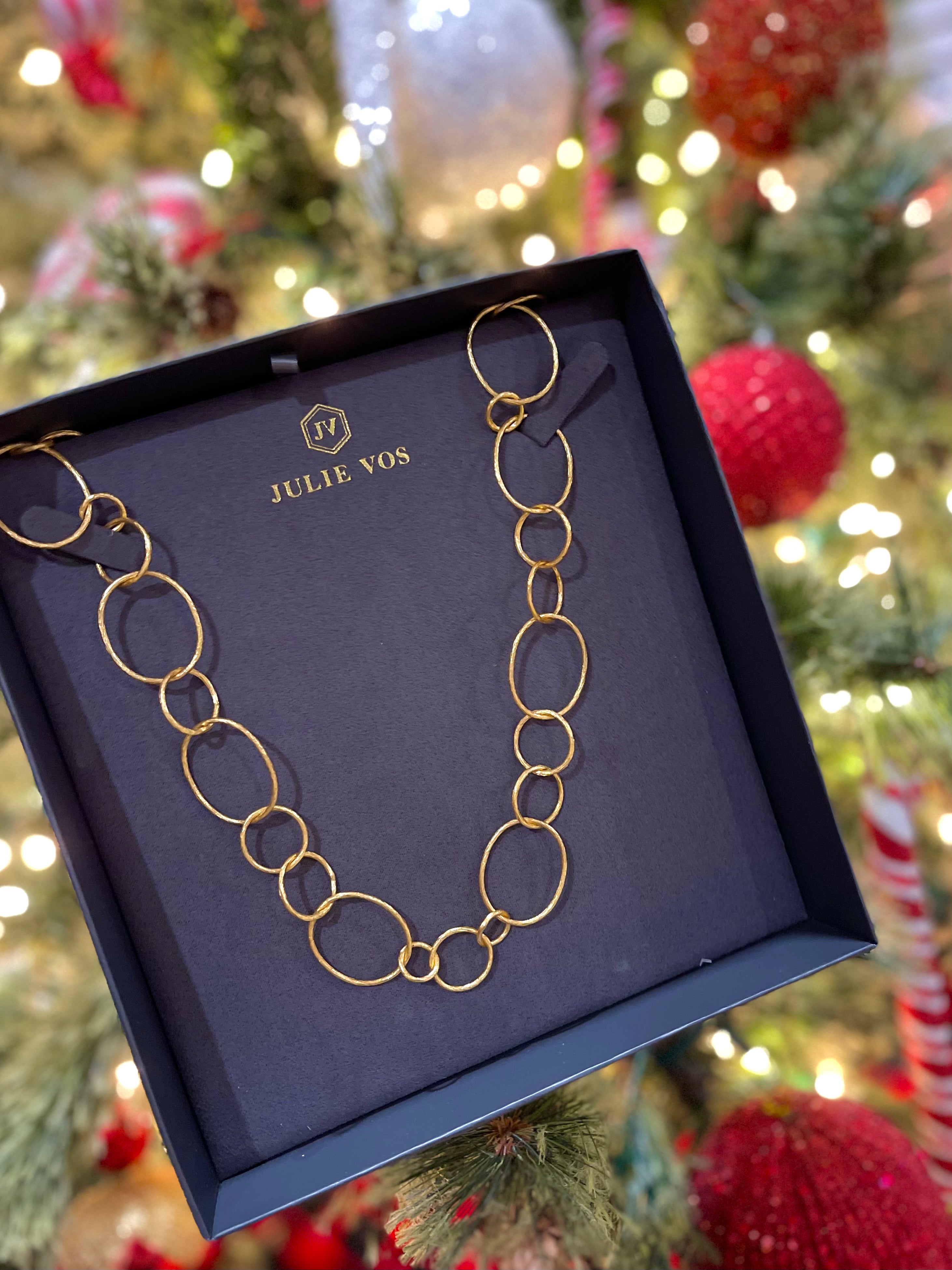 Julie Vos Colette Texture Necklace in 24K gold plate displayed in a black gift box.