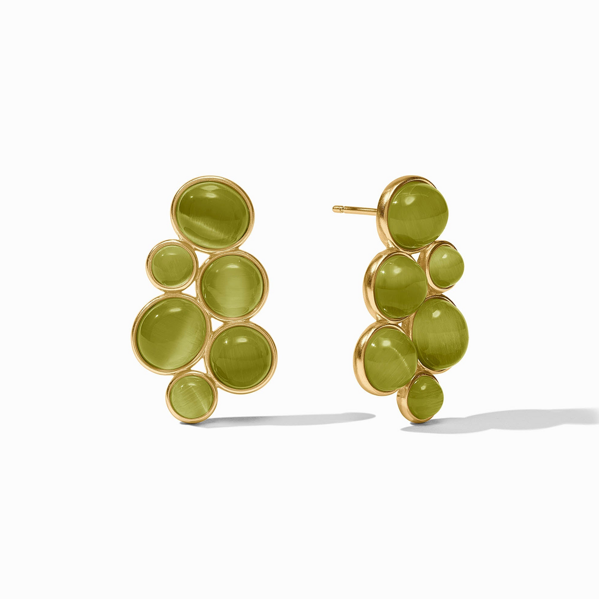 Cobblestone Statement Earrings in 24K gold plate with green glass stones.