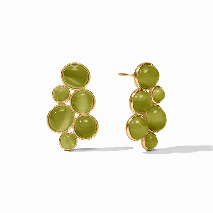 Cobblestone Statement Earrings in 24K gold plate with green glass stones.