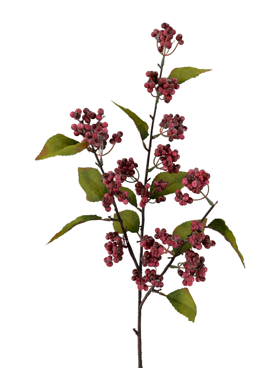 26-inch artificial berry spray featuring clusters of dark red berries and green leaves on a stem.