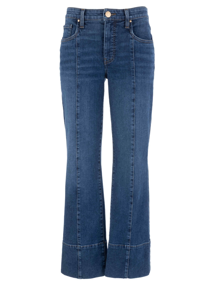 Kelsey high-rise ankle jeans in dark wash denim with front seam detailing and a wide hem.