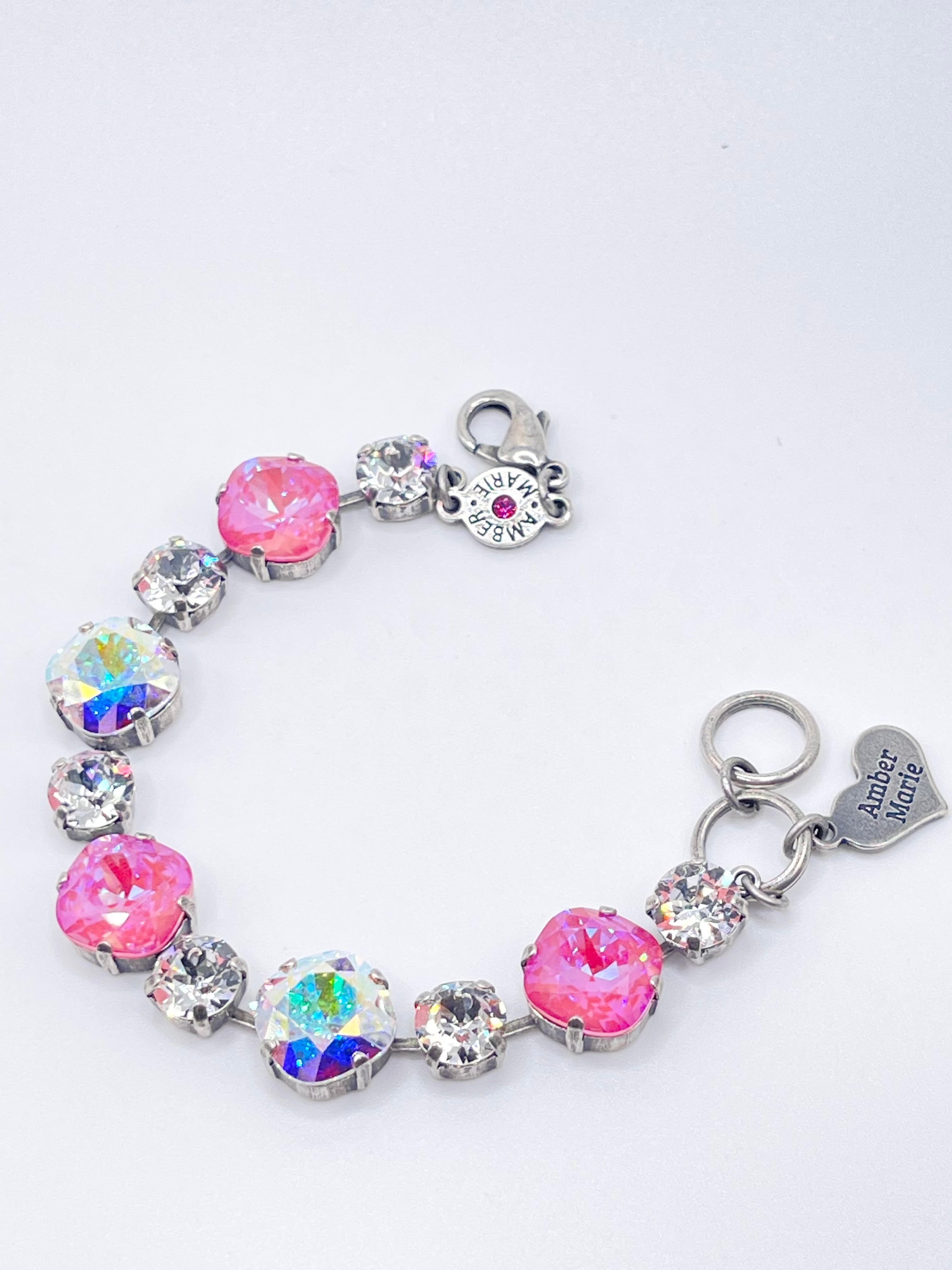 Adjustable Premier Bracelet in pink crystals with a Scotty dog heart charm