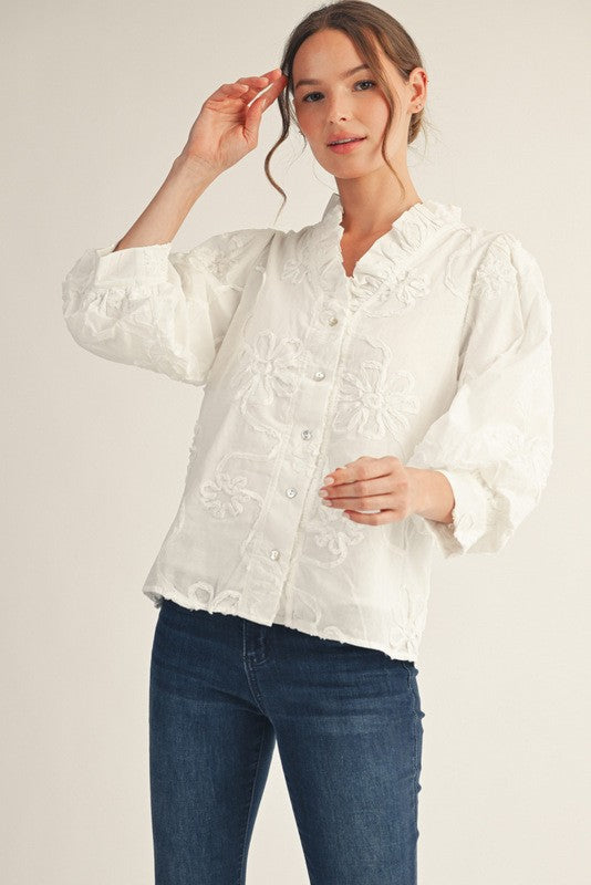 Madeline Button Down 3d Floral Top