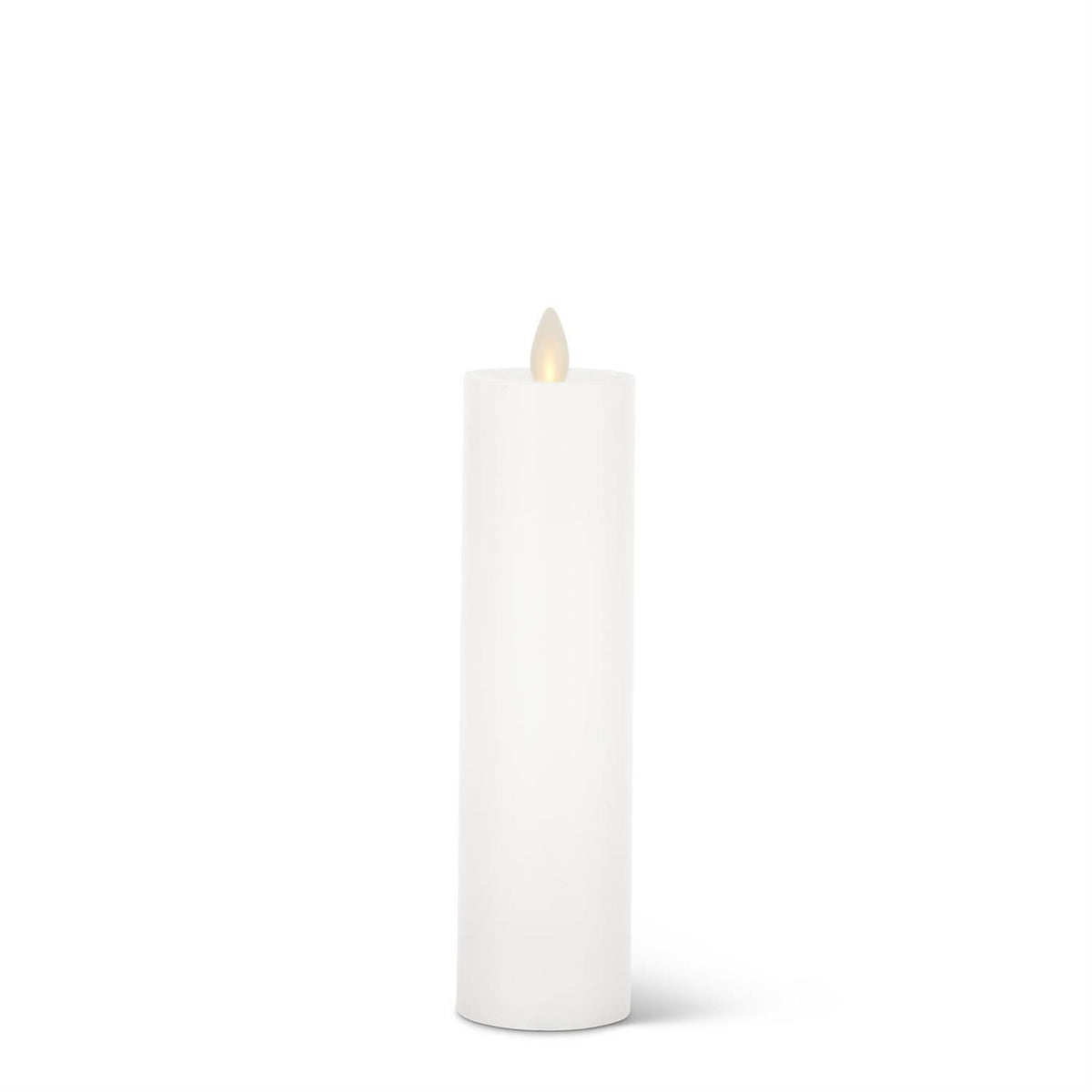 White Wax Luminara Slim indoor pillar candle with electronic flame effect.