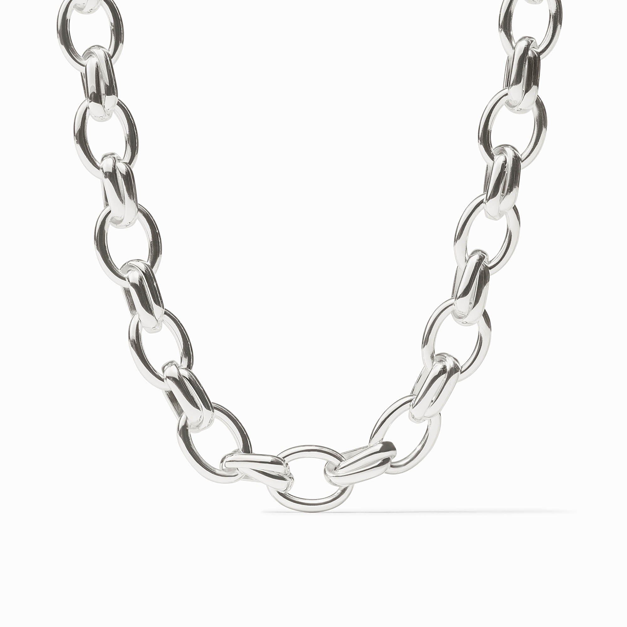 Essex Link Necklace in polished silver featuring a chunky oval link chain design.