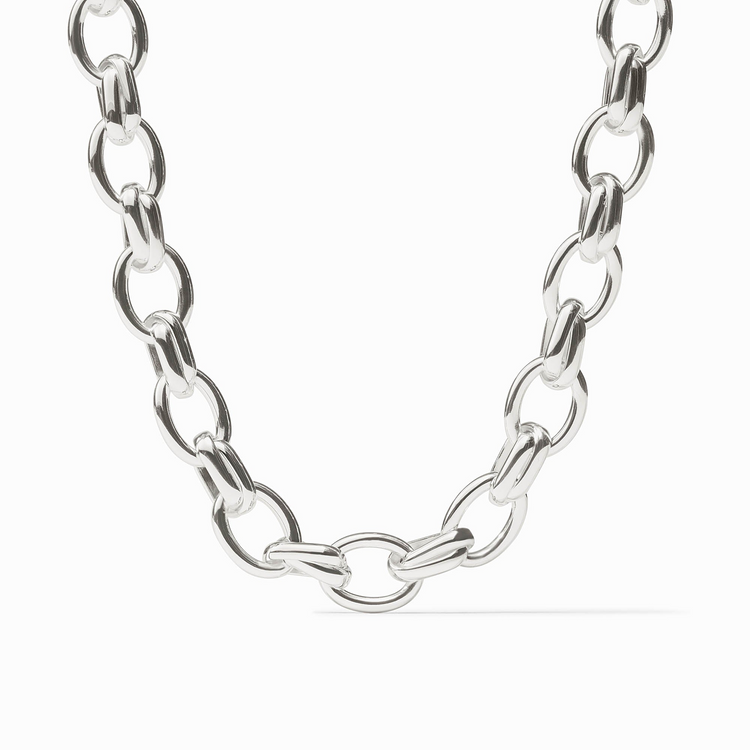 Essex Link Necklace in polished silver featuring a chunky oval link chain design.