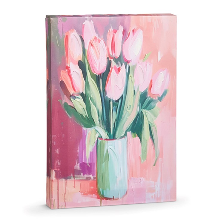 Pink tulip floral wall art on canvas with MDF backing