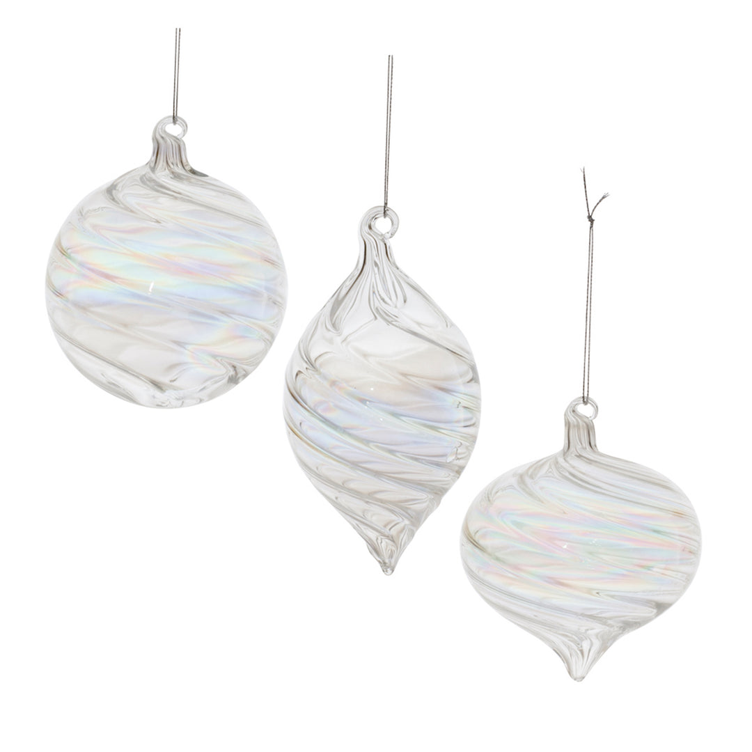 Clear glass ornament with a simple round shape.