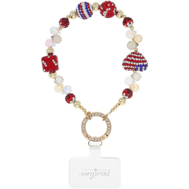 America Crystal Wristlet with red, white, and blue patriotic beads and a gold gemmed clasp.