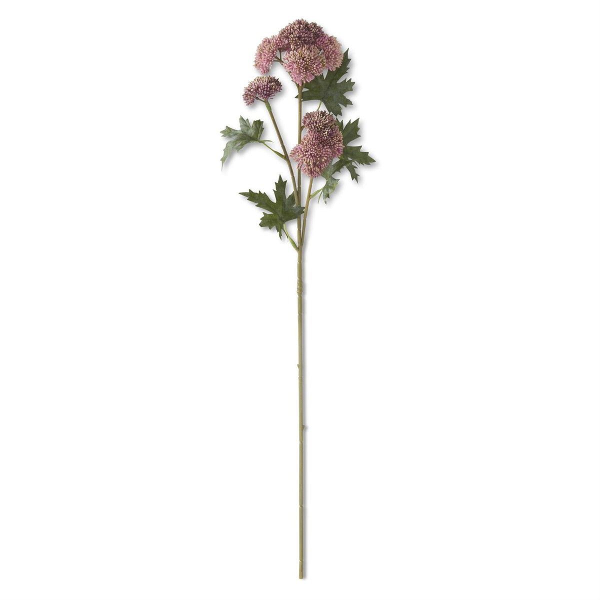 Pink artificial sedum stem plant with polyester leaves on an iron wire stand