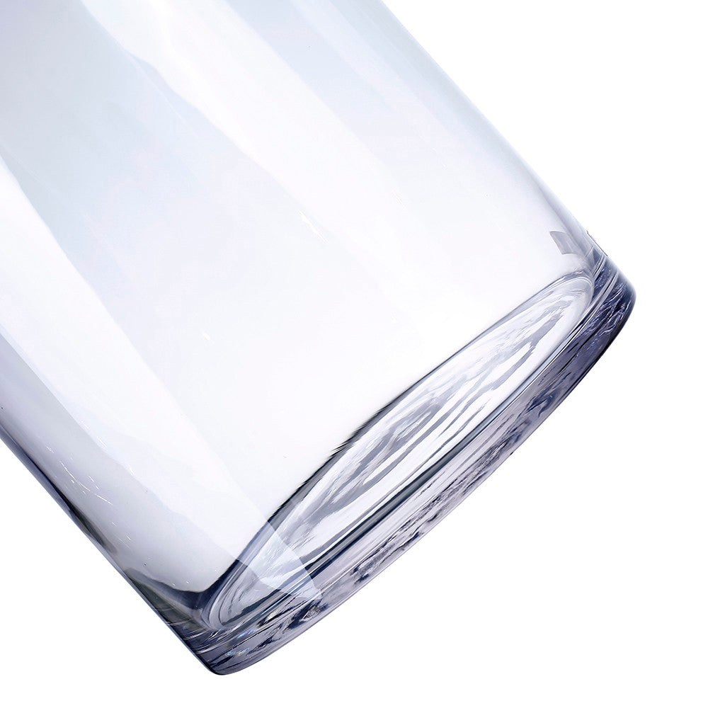 Close-up of the thick glass base of an 8-inch diameter clear glass jar.