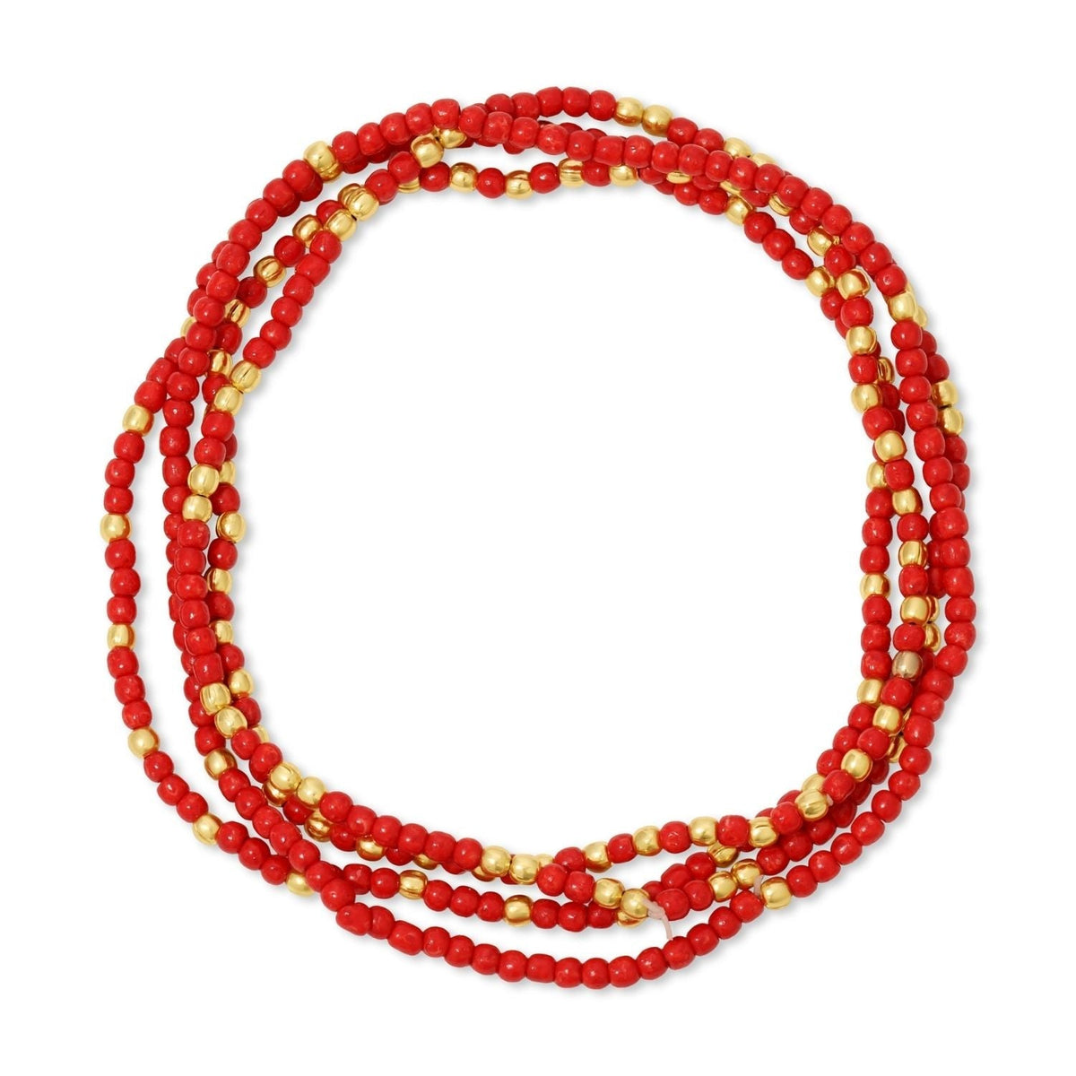 Stretch bracelet with gold-plated brass base featuring a row of small round seed beads.
