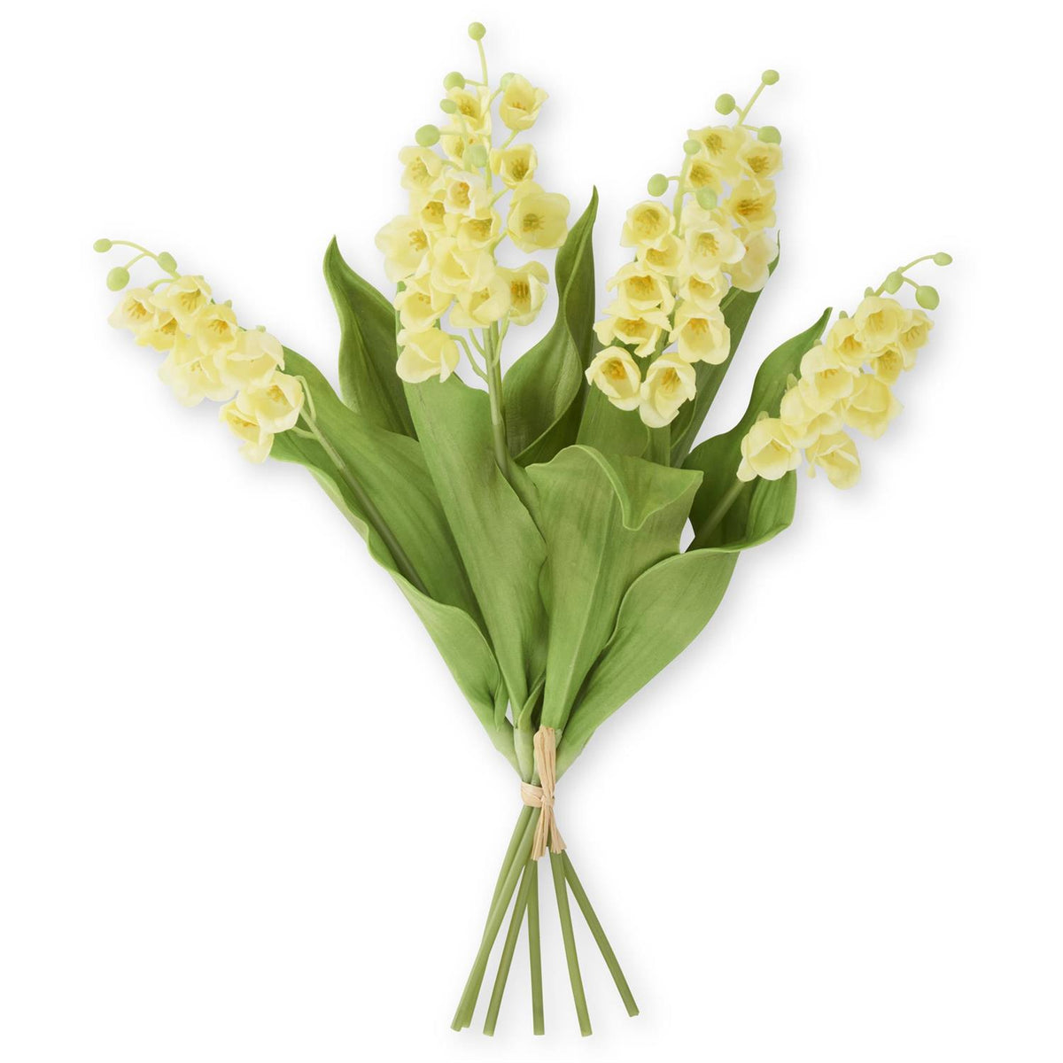 Real Touch Lily of the Valley bundle featuring fifteen-inch tall artificial lily flowers in white with green foliage.