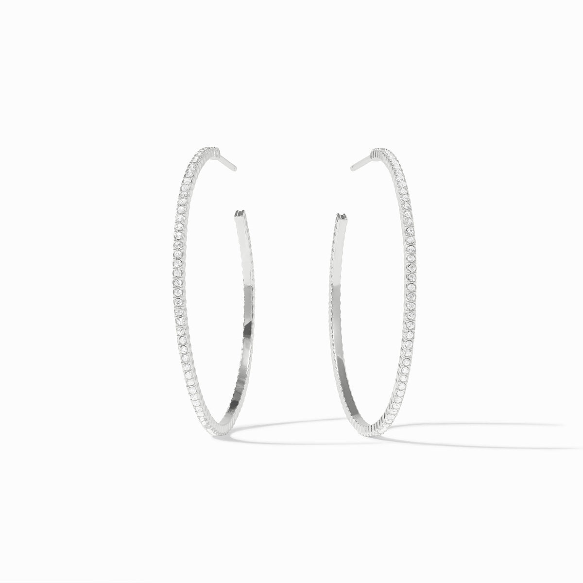 Silver plated Windsor hoop earrings with cubic zirconia stones in small size.
