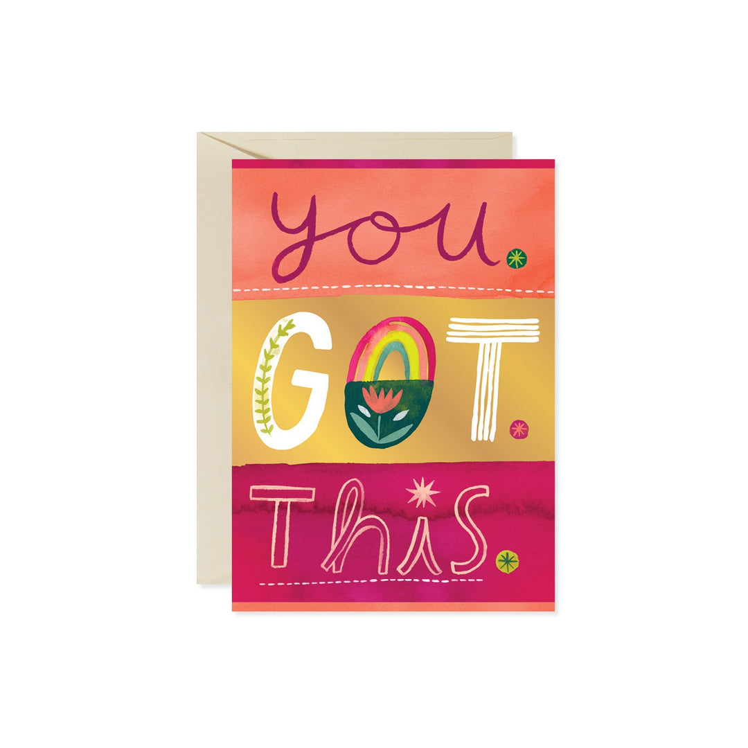 Colorful rectangular card with bold text 'You Got This' on front.